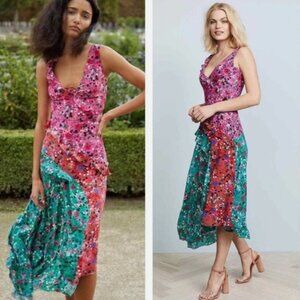 Saloni Aggie Silk Aymetrical Midi Dress size 0